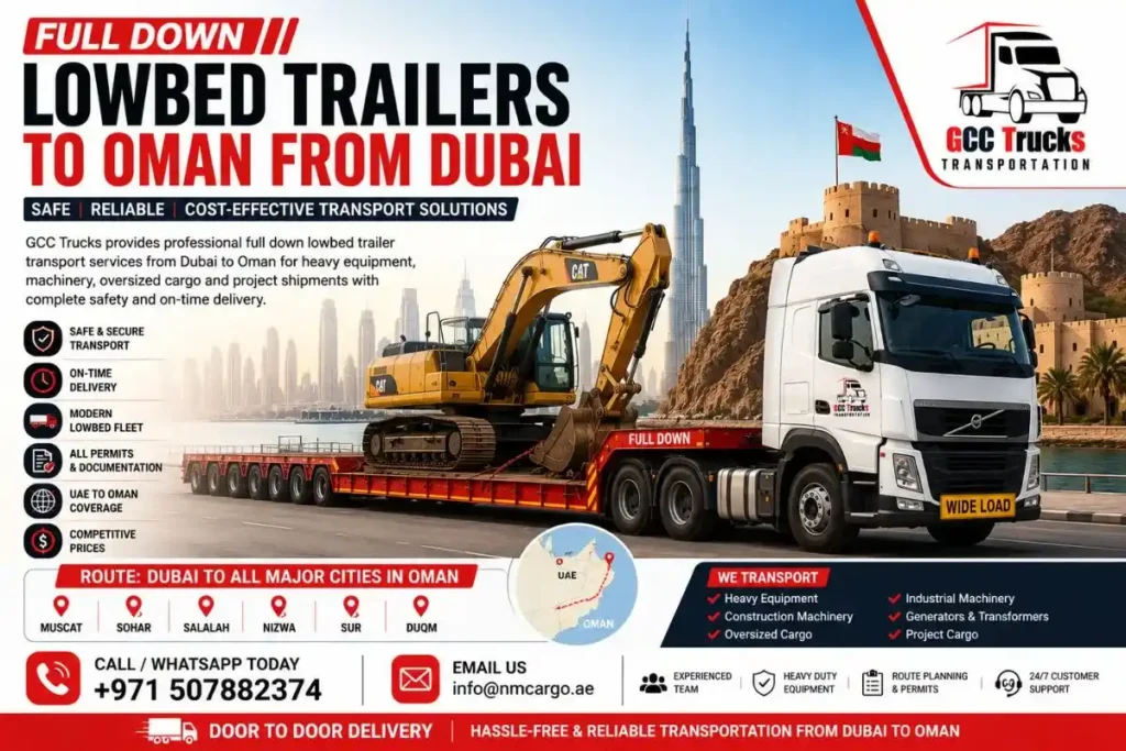 Full Down Lowbed Trailers to Oman from Dubai